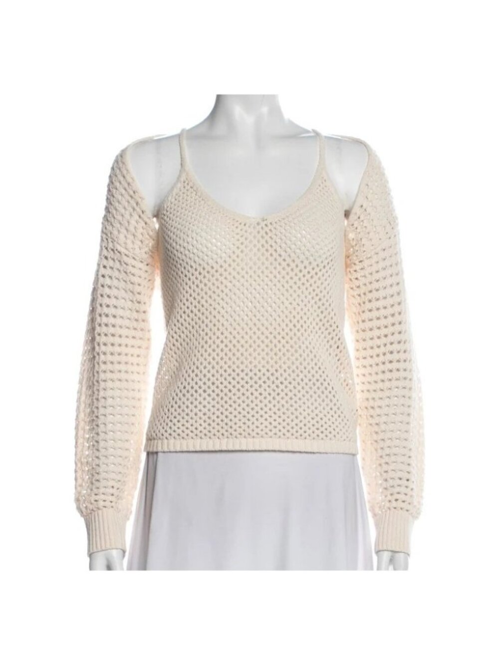 LAgence Open Knit Ivory Sweater 60% Cotton 40% Polyester L/S Size L (P1093)
